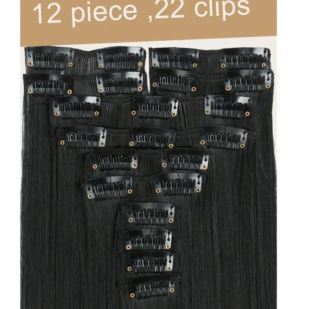 24 in straight Black hair extensions  1B   Clip ins  hair extensions for women